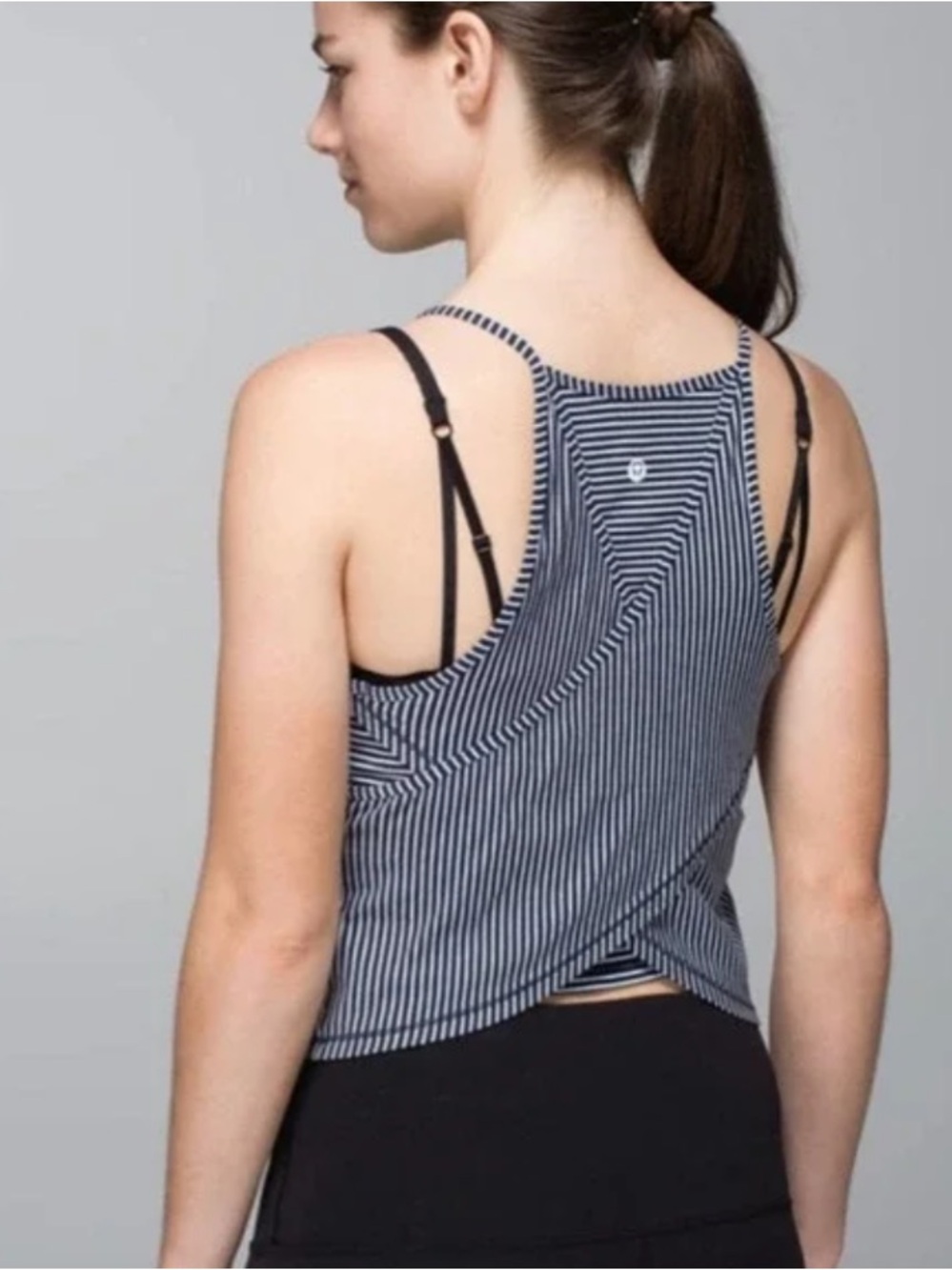 lululemon athletica Navy and White Striped Cross-Back Vita Loca Tank
